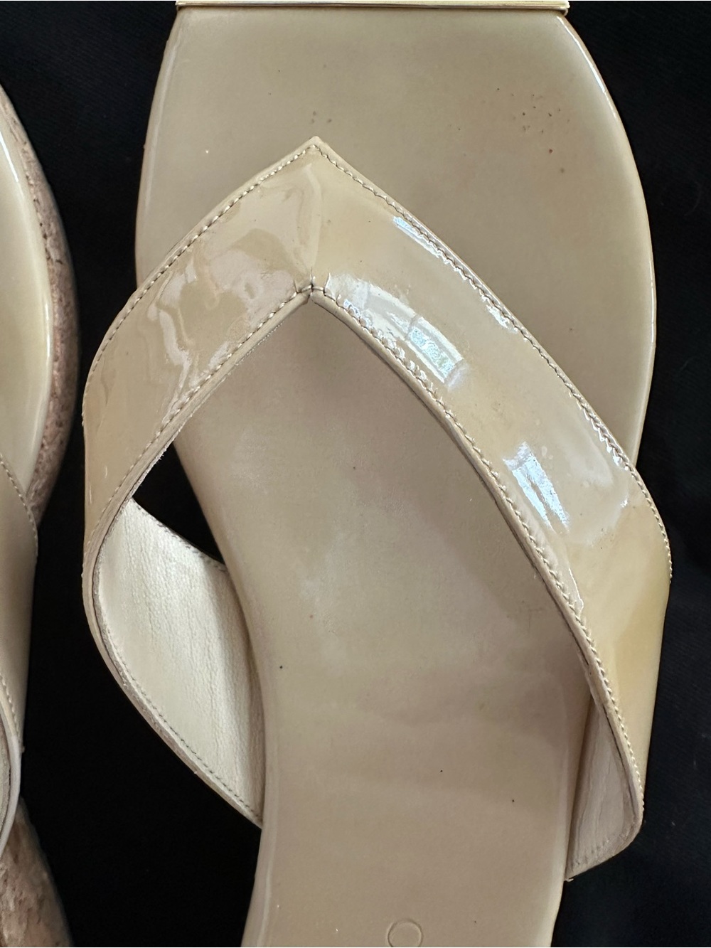 Jimmy Choo Beige Patent Cork Wedge Flip Flops - Picture 8 of 9
